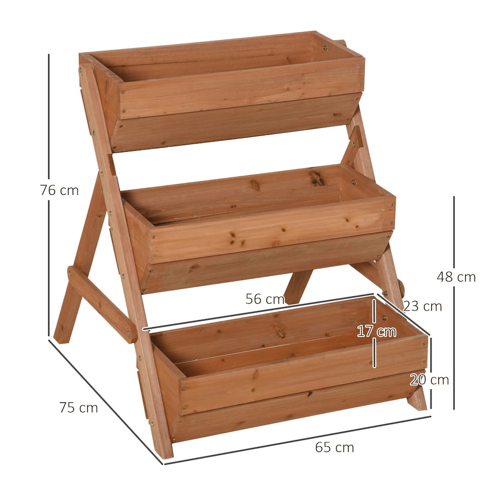 image 1 of Outsunny 3 Tier Raised Garden Bed Wooden Elevated Planter Box Kit, Brown