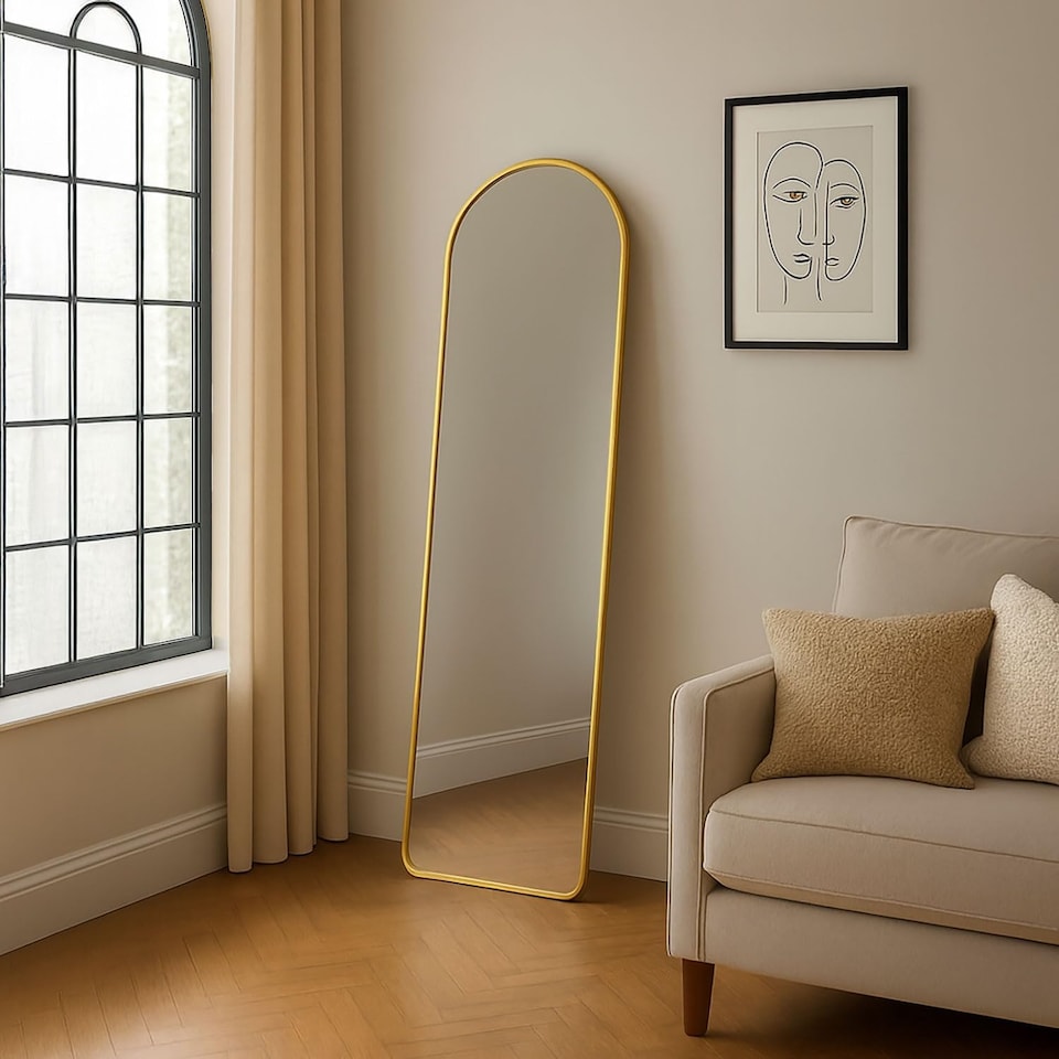 image 1 of Full Length Mirror with Metal Frame Wall Mounted Free Standing Floor | Gold