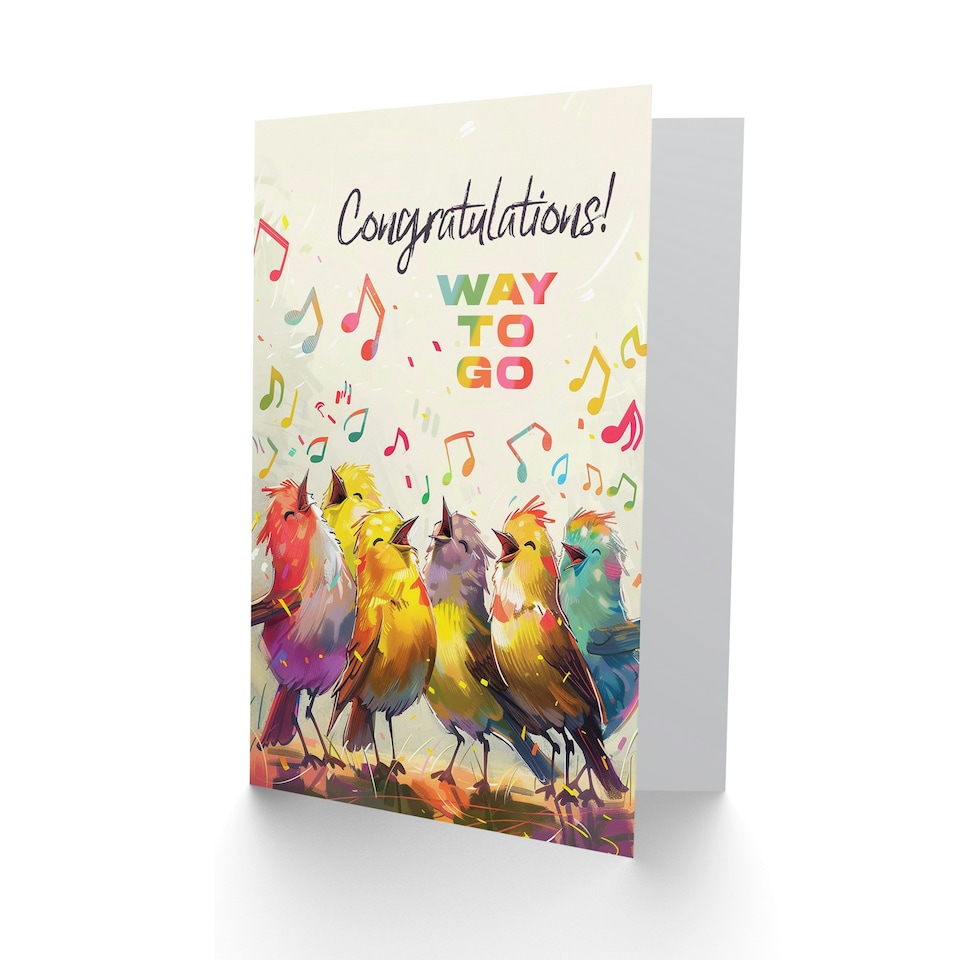 image 1 of Cheerful Colourful Birds Singing Way Go Woman Congratulations Her Card