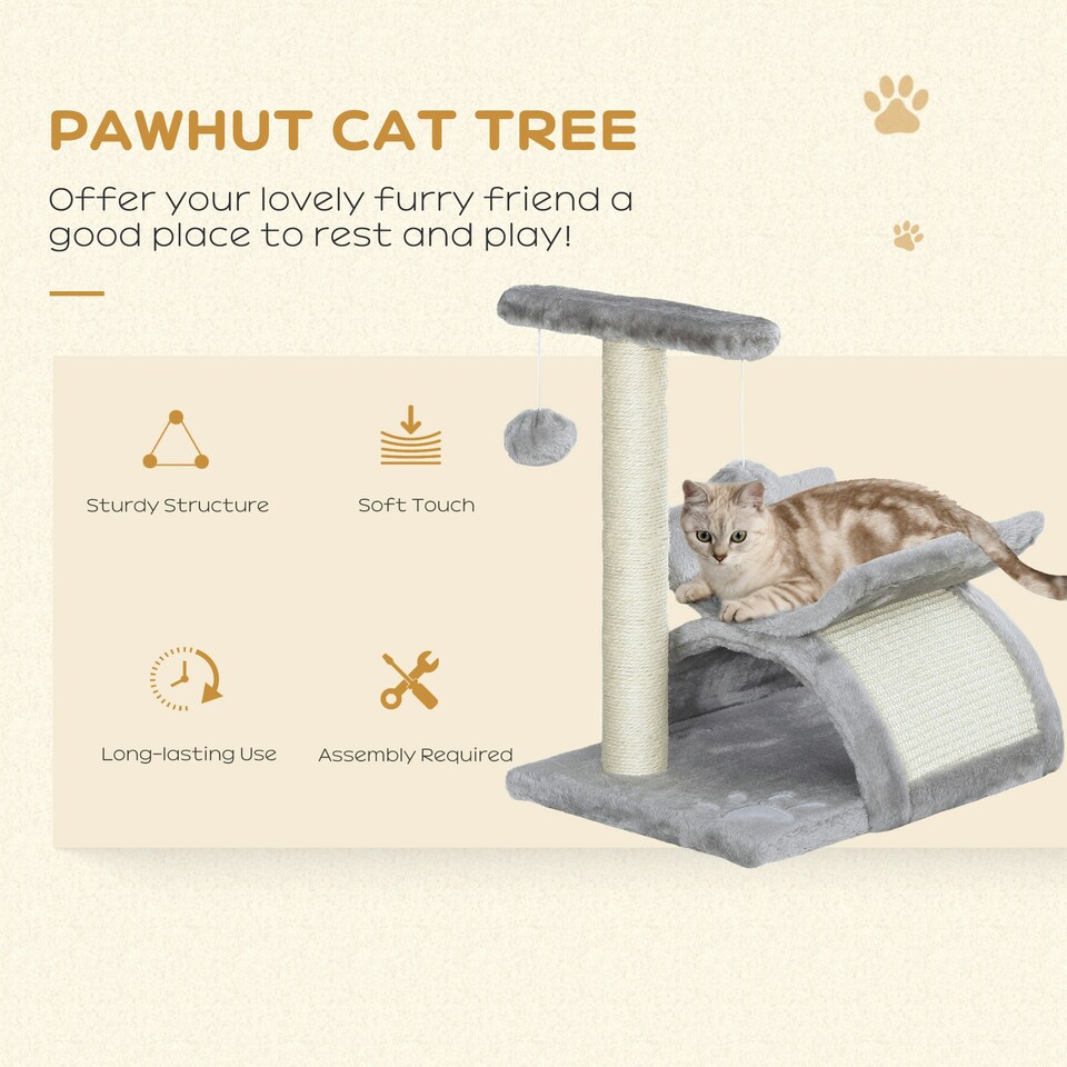 image 1 of PawHut Cat Tree Tower, Rotatable Top Bar, Sisal Post, Tunnel, Balls, Grey