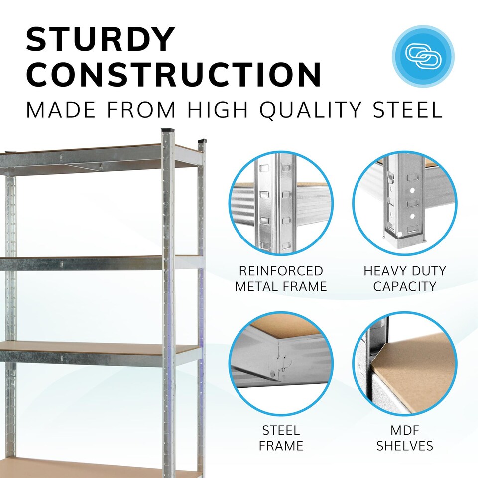 image 1 of House of Home Boltless 5 Tier Shelving Racking Heavy Duty Steel Shelf Unit Shed Garage Home | Silver | galvanised