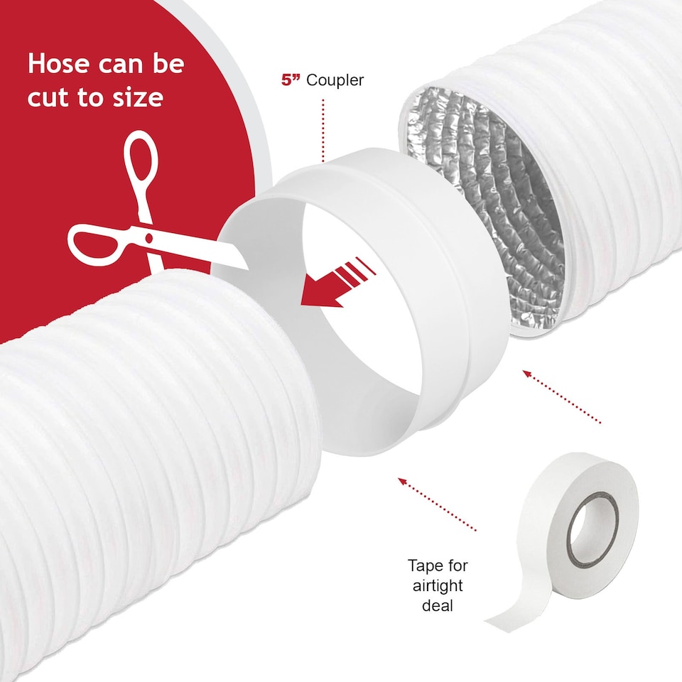 image 1 of SPARES2GO Vent Hose Extension Kit for DeLonghi Portable Air Conditioners Aluminium Insulated AC Pipe Duct (6m, 5" / 125mm)