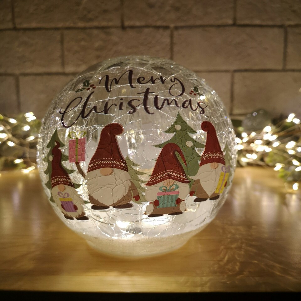 image 1 of 15cm Battery Operated Warm White LED Crackle Effect Ball Christmas Decoration with Gonks