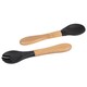 image 1 of Tiny Dining Bamboo Silicone Tip Fork & Spoon Set - Black - Children's Baby Toddler Soft Curved Feeding Weaning Cutlery