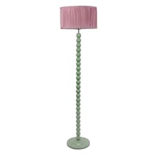 ValueLights Bobbins Sage Green Floor Lamp Pleat Blush Pink Shade | Green | Pink