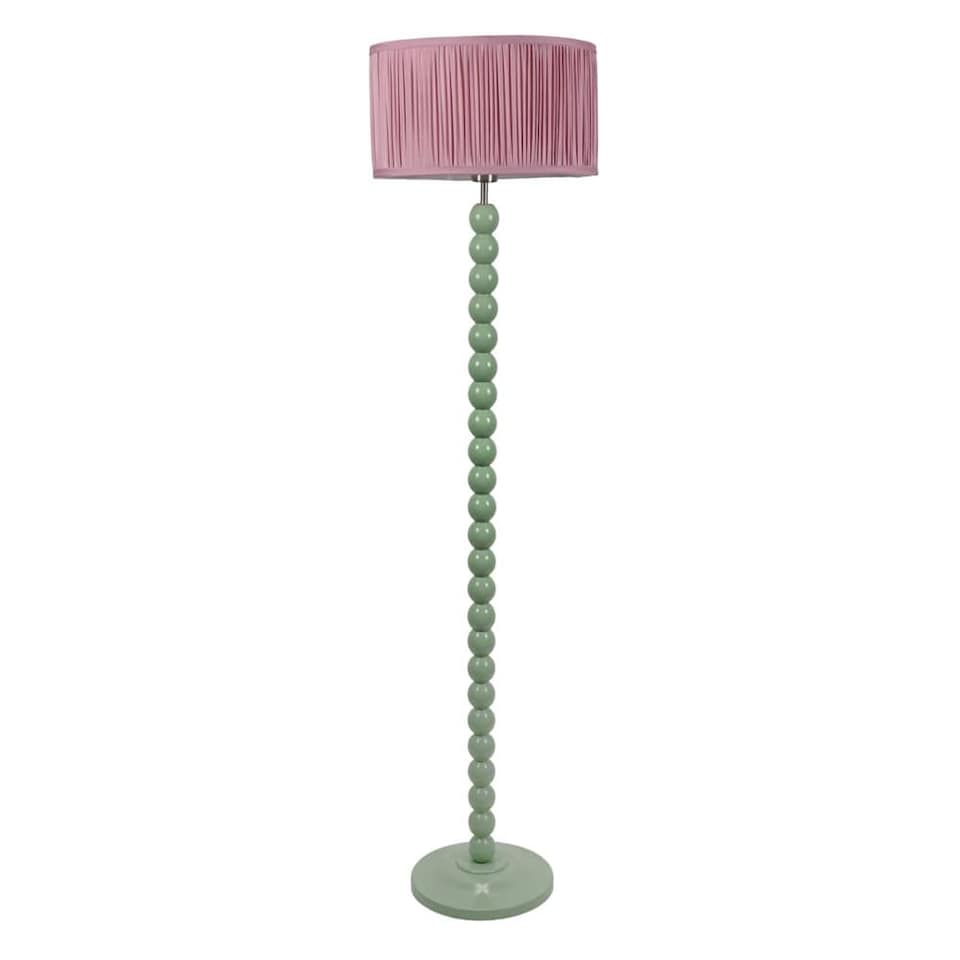 image 1 of ValueLights Bobbins Sage Green Floor Lamp Pleat Blush Pink Shade | Green | Pink