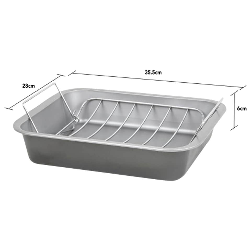 image 1 of 36cm Deep Roasting Tin with Stainless Steel Curved Roasting Rack Silver