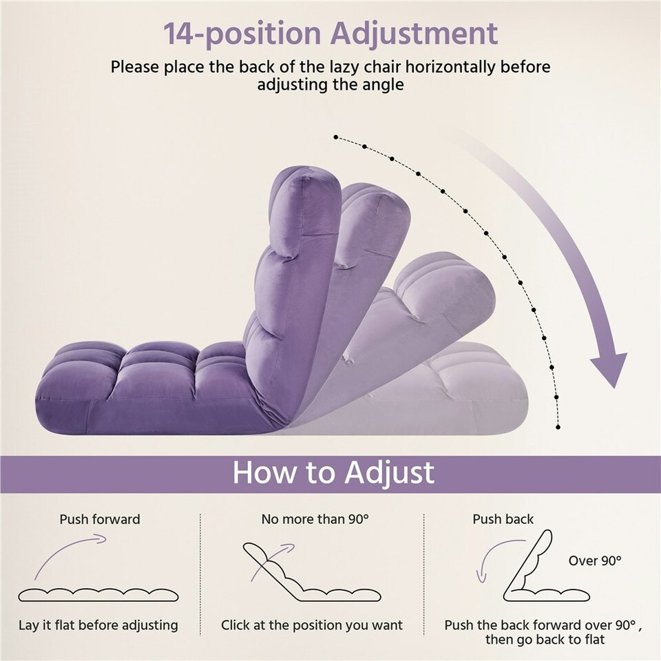image 1 of Yaheetech Lazy Sleeper Recliner with 14 Adjustable Positions and Backrest Purple