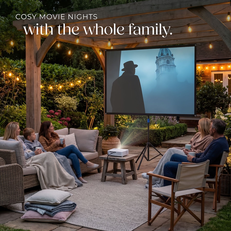 image 1 of Cinema Projector Screen with Foldable Tripod, 16:9, 4K, HD | White | white | L | 1