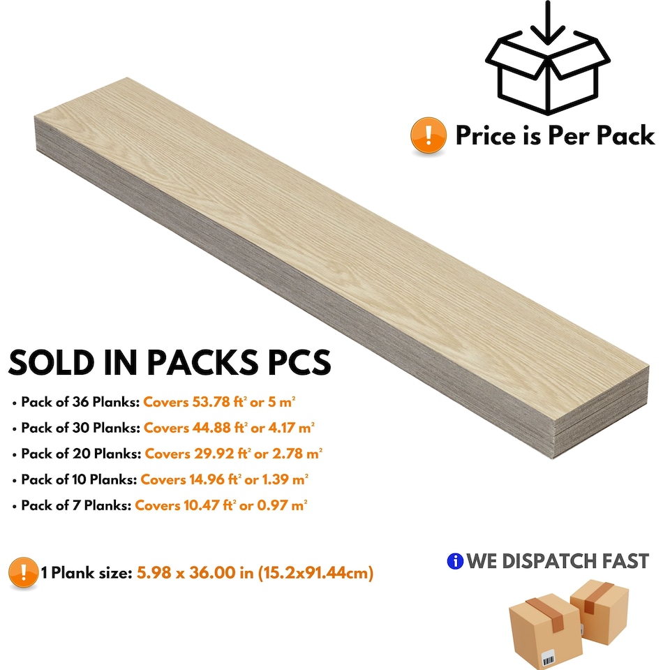 image 1 of NOVECRAFTO Self Adhesive Vinyl Floor Planks – Peel & Stick Flooring – Natural Oak Wood Effect – Easy DIY Installation – Durable & Waterproof Tiles | Brown | 1.39 sqm