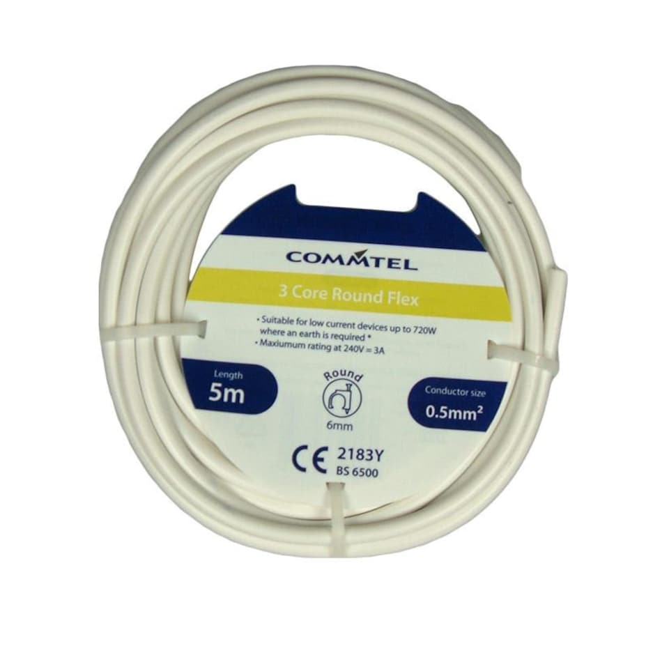 Commtel 3 Core Round Flex 0.5mm2 - White - 10m