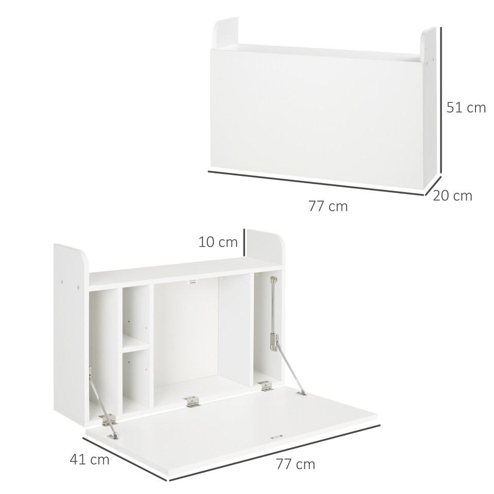 image 1 of HOMCOM Wall Mounted Table w/ Space Saving Storage Compartments for Home Office