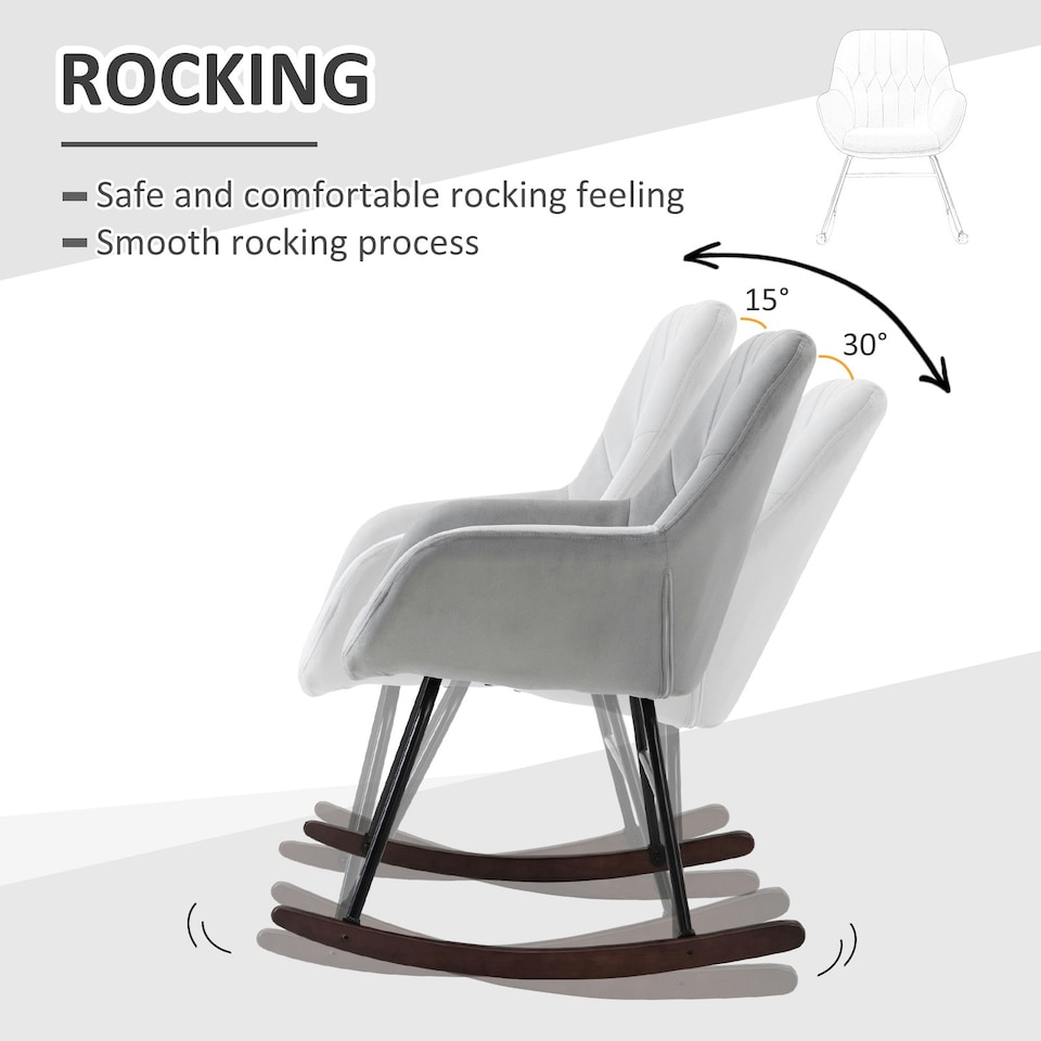 image 1 of HOMCOM Modern Rocking Armchair with Metal Frame, Sponge Padded, Grey