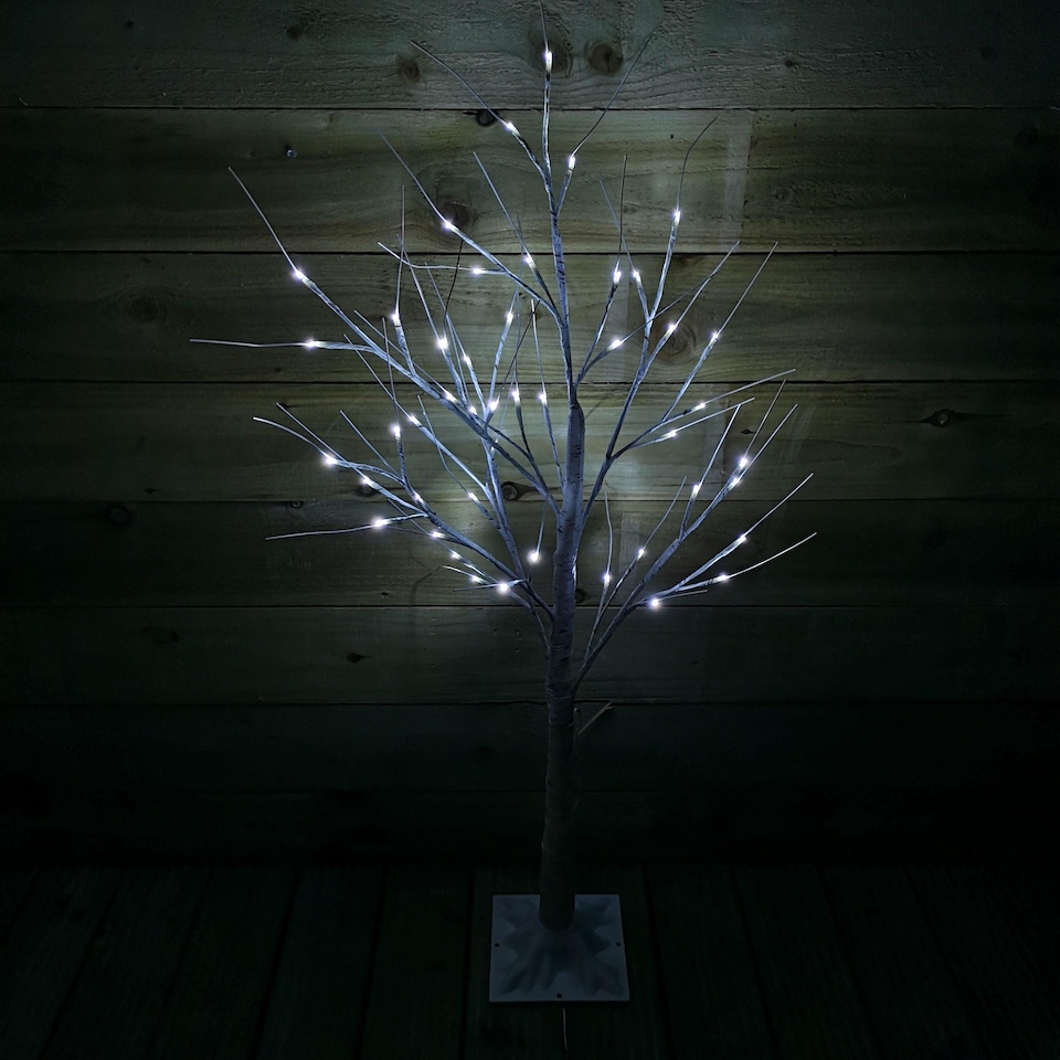 image 1 of 1.2m (4ft) Indoor Outdoor Christmas Lit Birch Tree with 48 Ice White LEDs