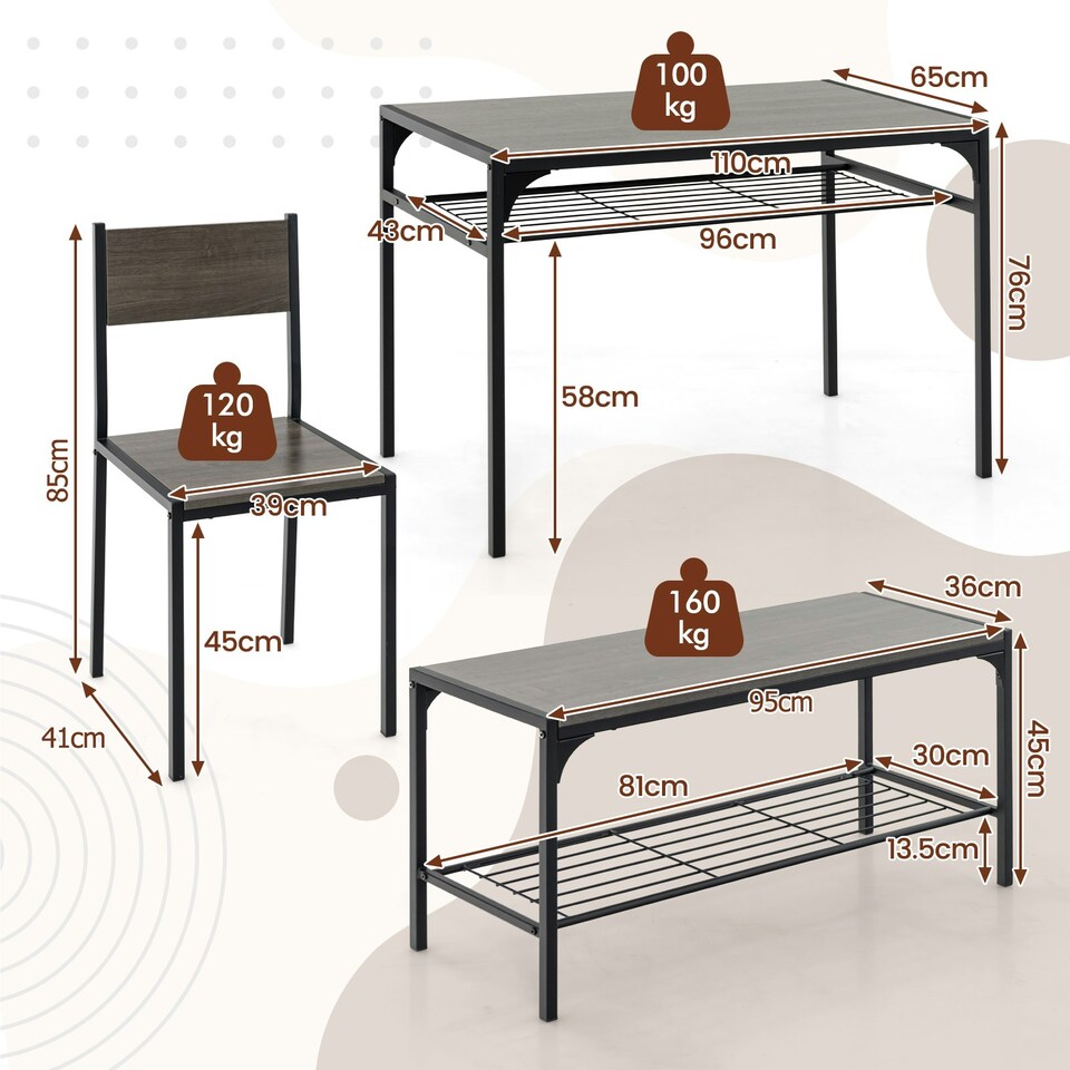 image 1 of COSTWAY 4-piece Dining Set Table with Chairs & Bench Grey Grey