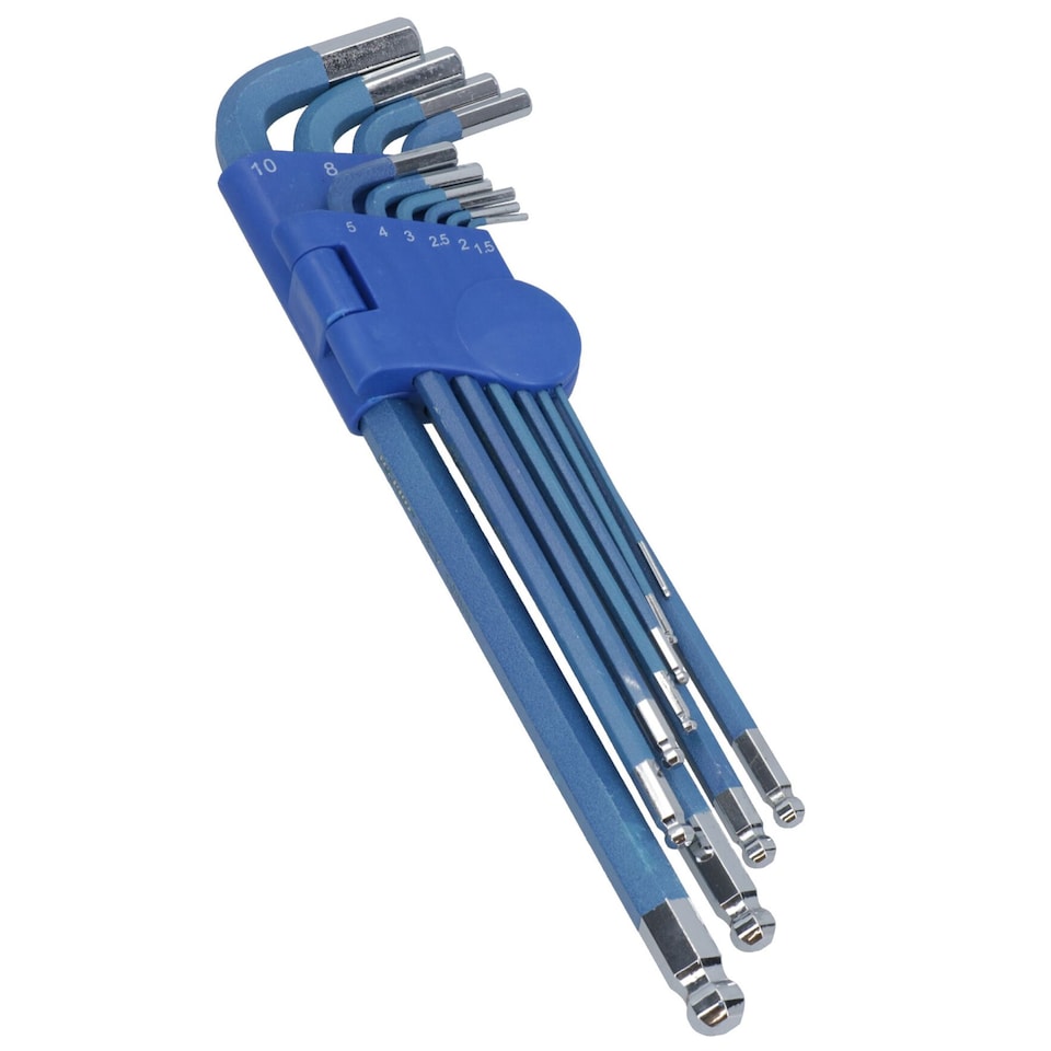 image 1 of 10pc Extra Long Coloured Allen Hex Ball Ended Keys Set With Holder 1.5 – 10mm