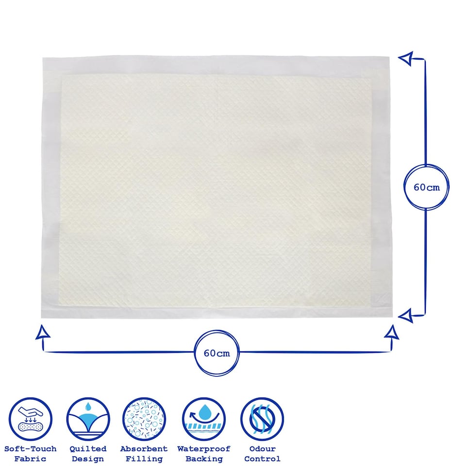 image 1 of Harbour Housewares 75x Disposable Incontinence Bed Pads - 60 x 60cm - Waterproof High Absorbency Mattress Protector Bed Sheet