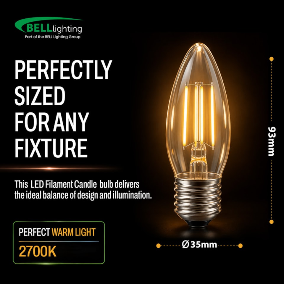 image 1 of BELL Lighting E27 Edison Screw Dimmable LED Filament Candle Warm White 2700K