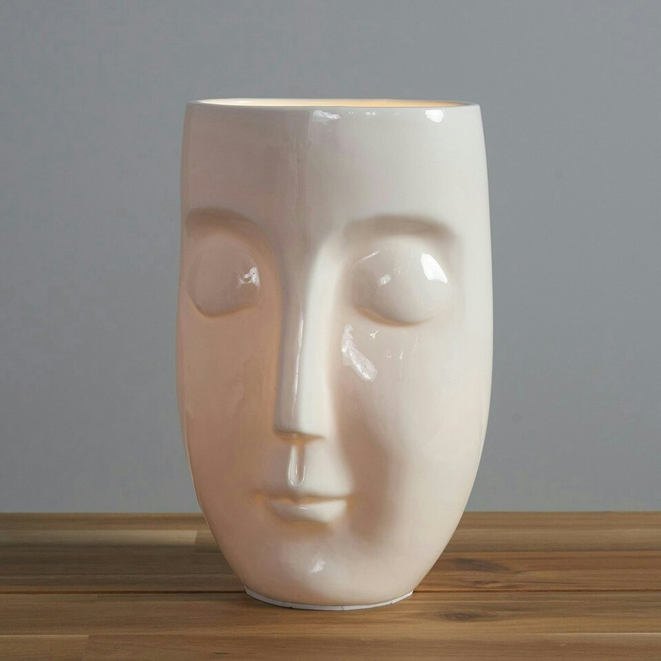 image 1 of ValueLights White Bone China Sculpted Face Design Table Lamp White