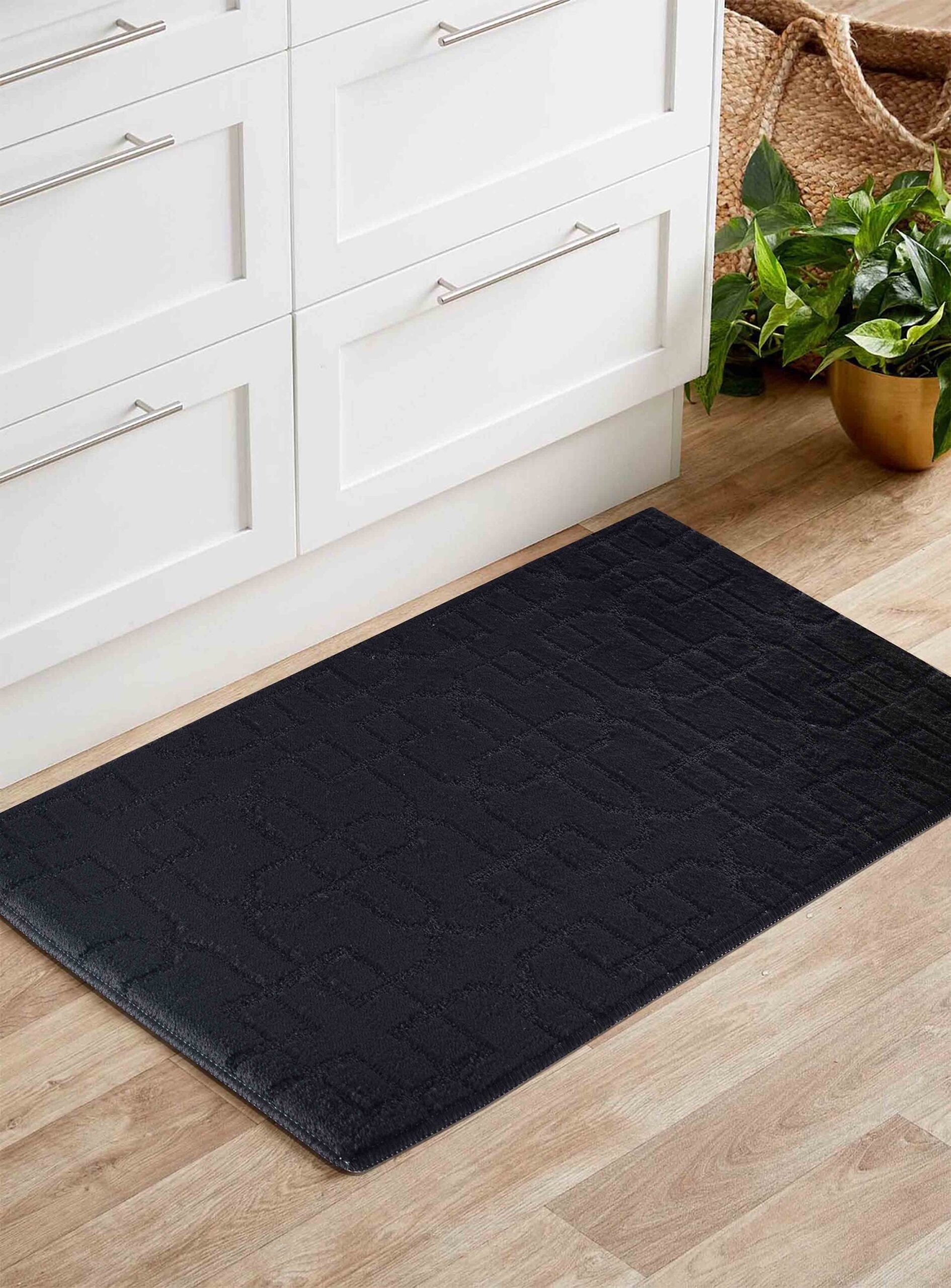 Desire Rugs Ivy Anti-Slip Cubed Trellis Design Doormat - Machine Washable for Easy Care in Black | Size: 40 cm x 60 cm