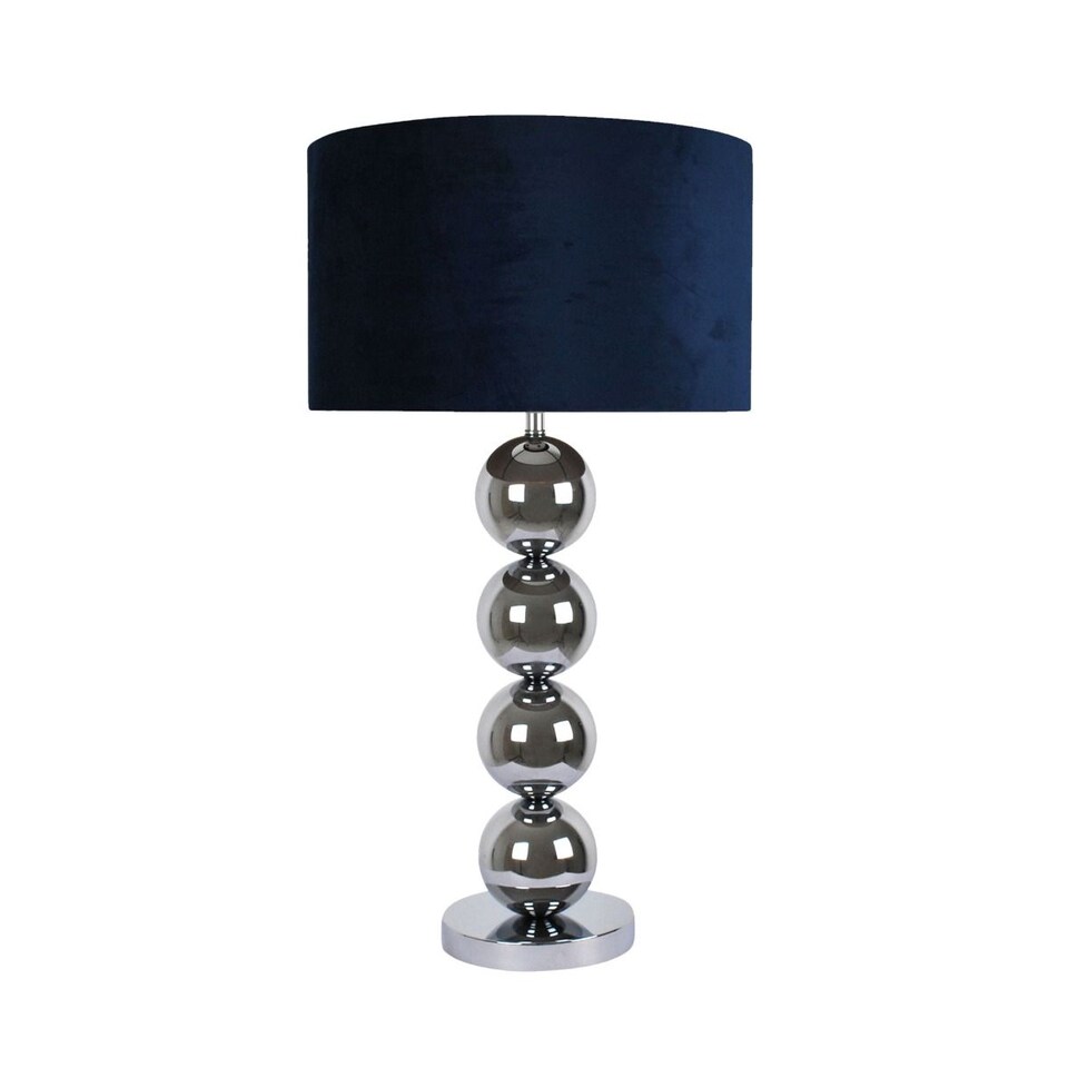 image 1 of Aila Metal Sphere Lamp Chrome Table Lamp with Navy Shade