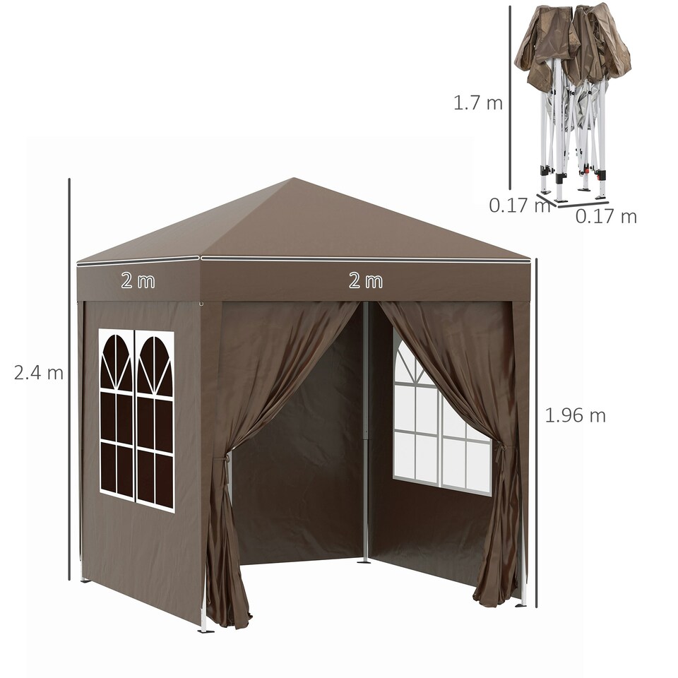 image 1 of Outsunny 2 x 2 m Garden Pop Up Gazebo, Wedding Party Tent Marquee, Water Resistant Awning Canopy with Sidewalls, Windows, Carry Bag, Coffee
