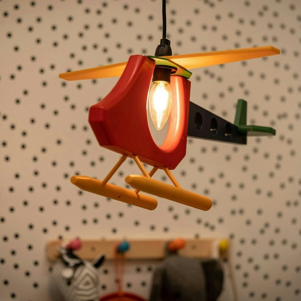 image 1 of ValueLights Childrens Multicoloured Helicopter Ceiling Pendant Light Shade