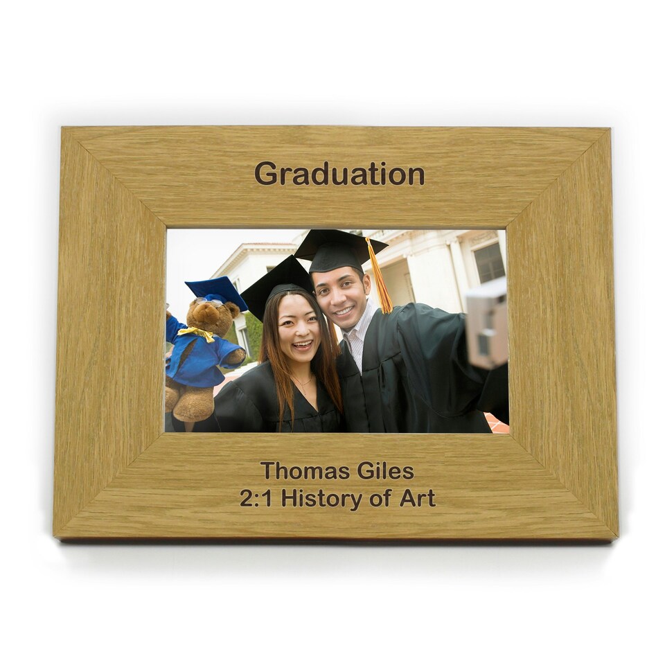 image 1 of Personalised Short Message 6x4 Landscape Oak Finish Photo Frame Brown | One Size