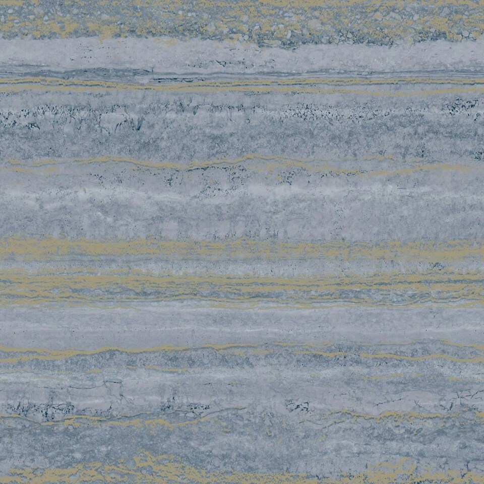 image 1 of World of Wallpaper Strata Marble Effect Wallpaper - Blue/Gold - 10.5m x 53cm Blue