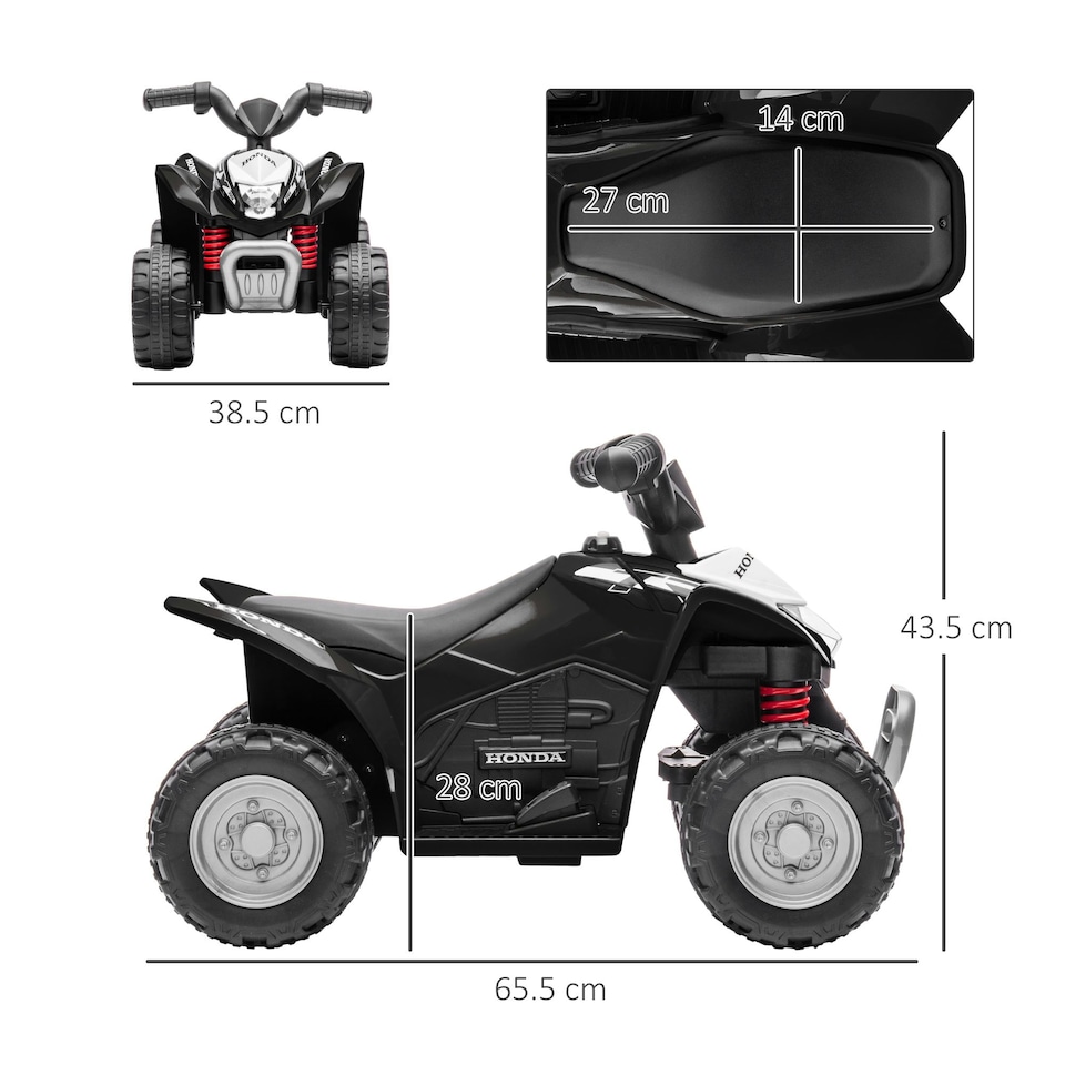 image 1 of AIYAPLAY Honda Licensed Kids Electric Quad Bike 6V ATV for 1.5-3 Years, Black