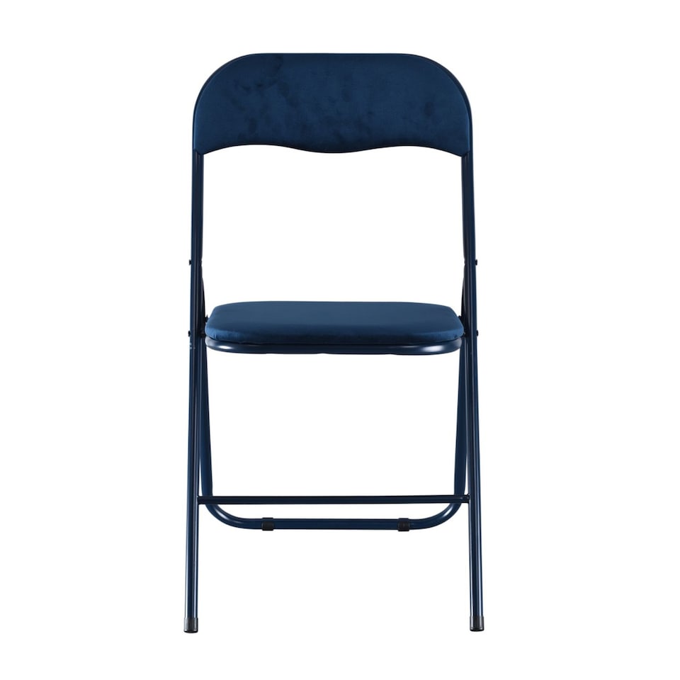 image 1 of 4-Pc Folding Chair Set with Cushioned Velvet Seat and Back | Blue | 4