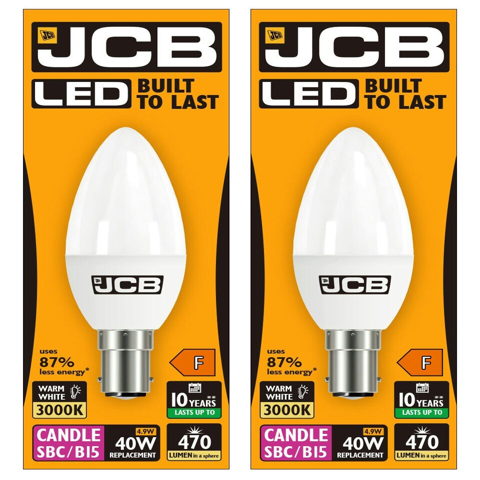 image 1 of JCB LED Candle Bulb B15 (SBC) 470lm 4.9W 3000K (Warm White) - Pack of 2