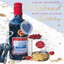Words 'n' Wishes Wonderful Husband Birthday Card, Red Wine Present