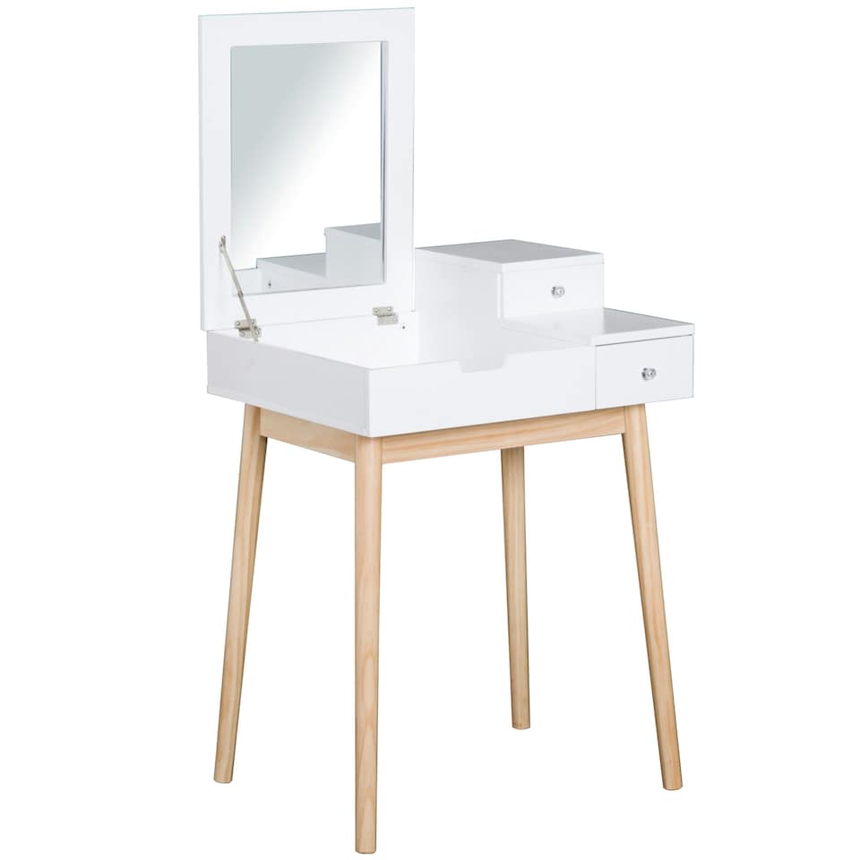 image 1 of HOMCOM Dressing Table Vanity Desk Flip-up Mirror 2 Drawers, White
