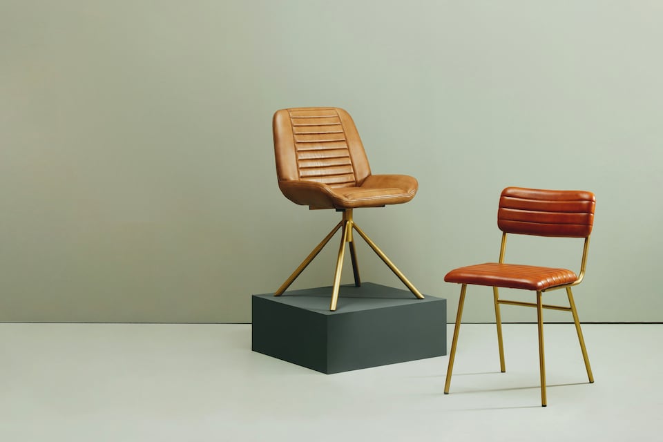 image 1 of Interiors by Premier Tan Leather Dining Chair, Sturdy Dining Room Chair, Leather Effect Accent Chair | Brown