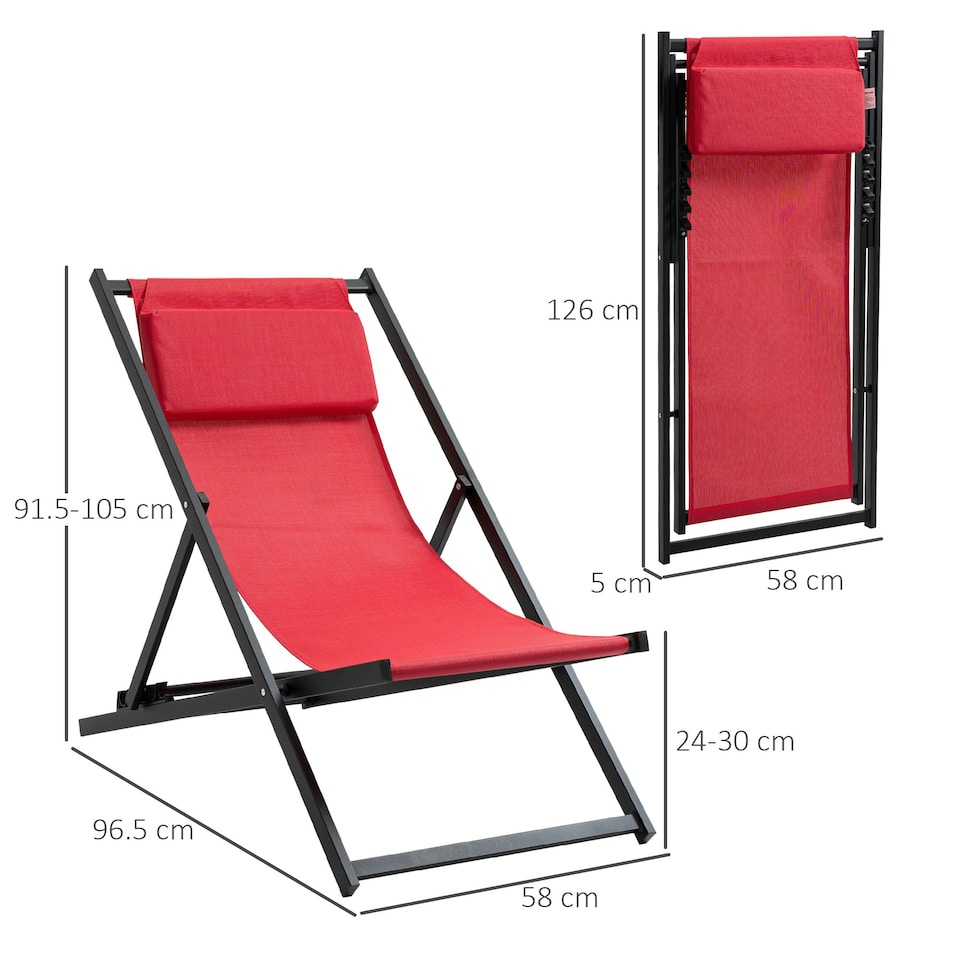 image 1 of Outsunny 2Pcs Texteline Chaise Lounge Recliner Chair Lounger Patio Red