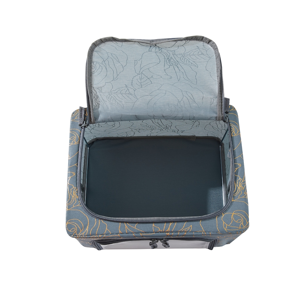 image 1 of Periea ‘Beau’ Folding Collapsible Stackable Fabric Home Storage Boxes with Steel Frames (Metallic Floral, Compact)