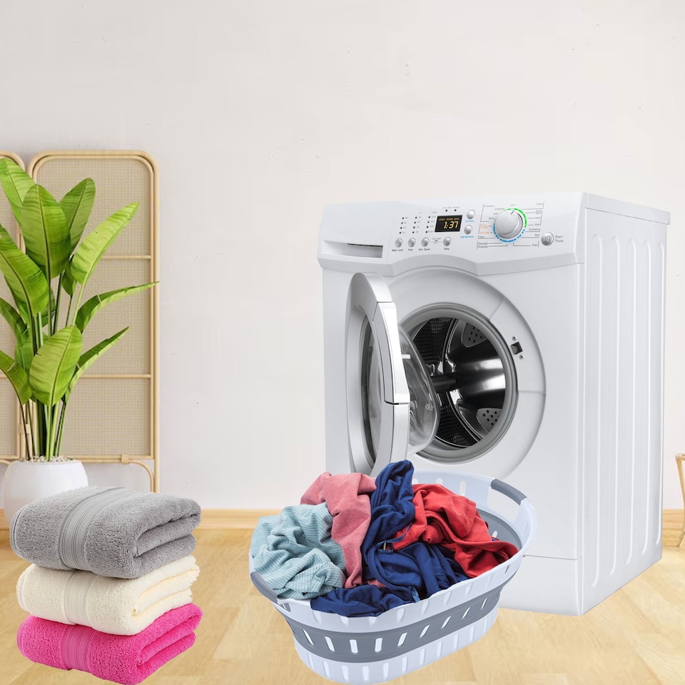 image 1 of 36L Collapsible Plastic Laundry Basket, Foldable Laundry Hamper