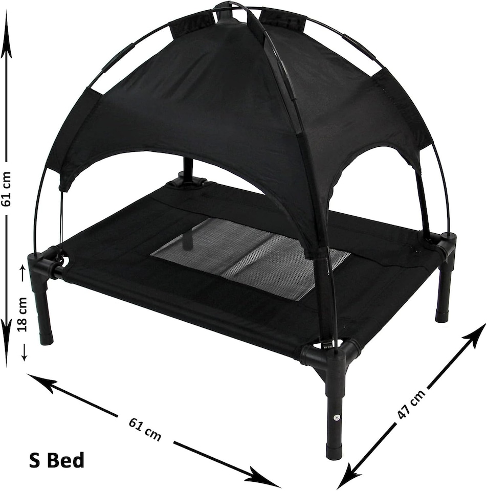 image 1 of Actiaspet Elevated Dog Bed with Canopy Raised Pet Cot (Black, Small)