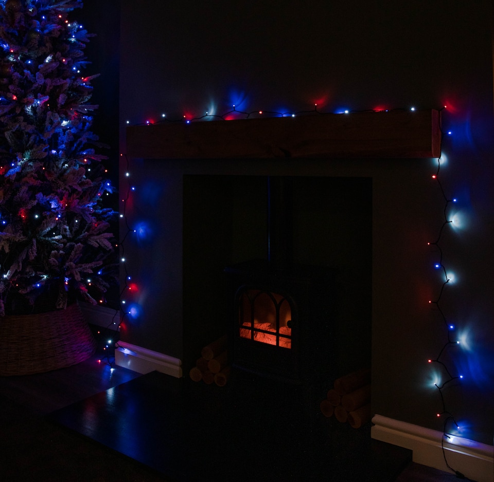 image 1 of 28.7m 360 LED SupaBrights Multi-Action Christmas String Lights with Timer in Blue, Red & White