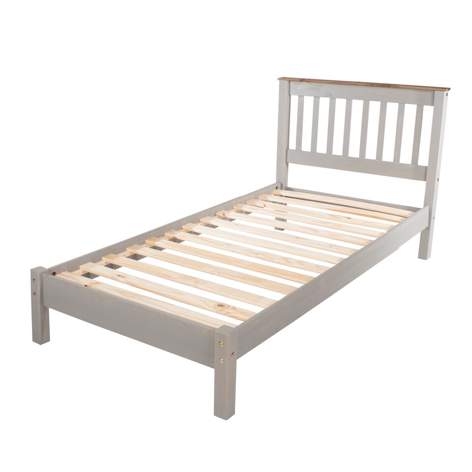 image 1 of Corona Solid Pine Single Bedstead - Antique Wax or Grey Wax Finish with Solid Wood Slats | Grey | Grey | Single | 1