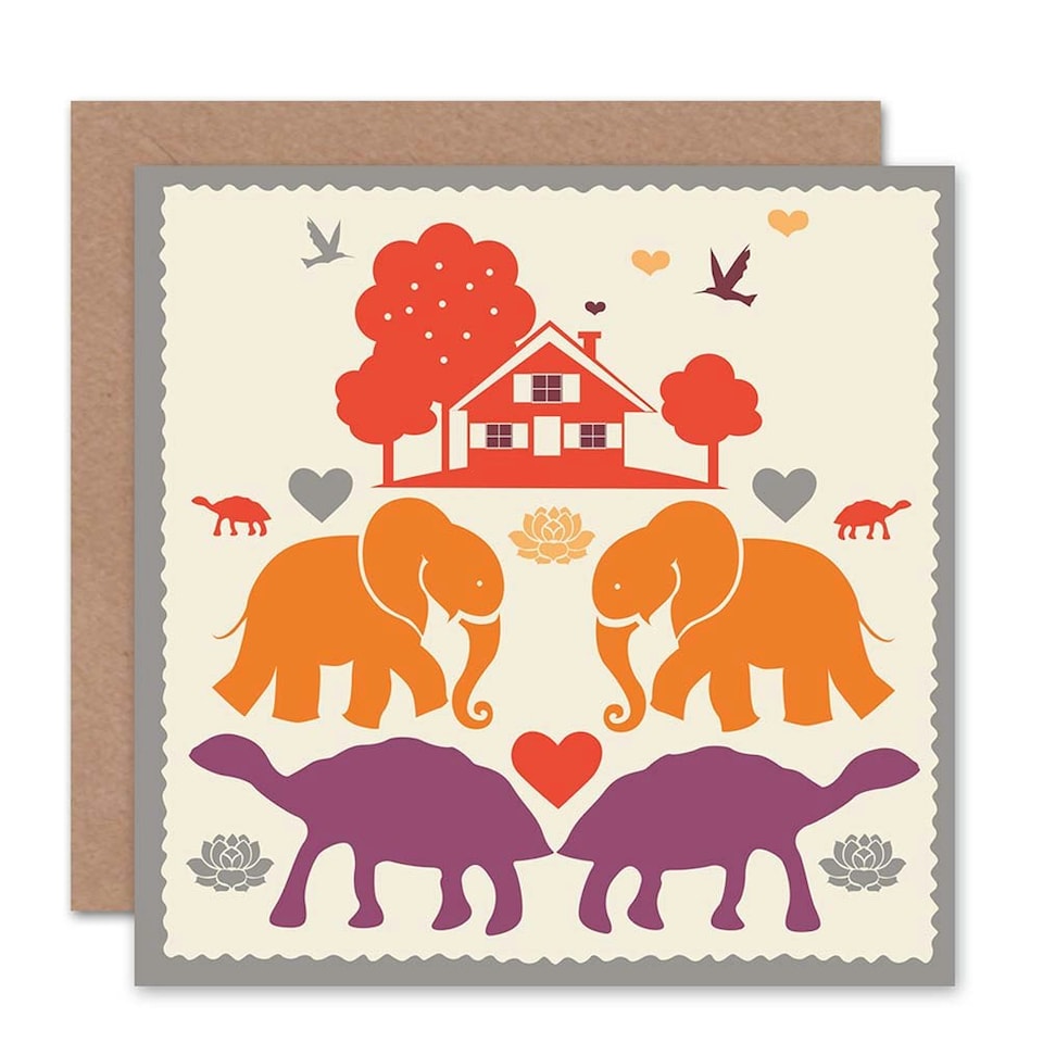 image 1 of Elephants Tortoise House Art Blank Just to Say Card