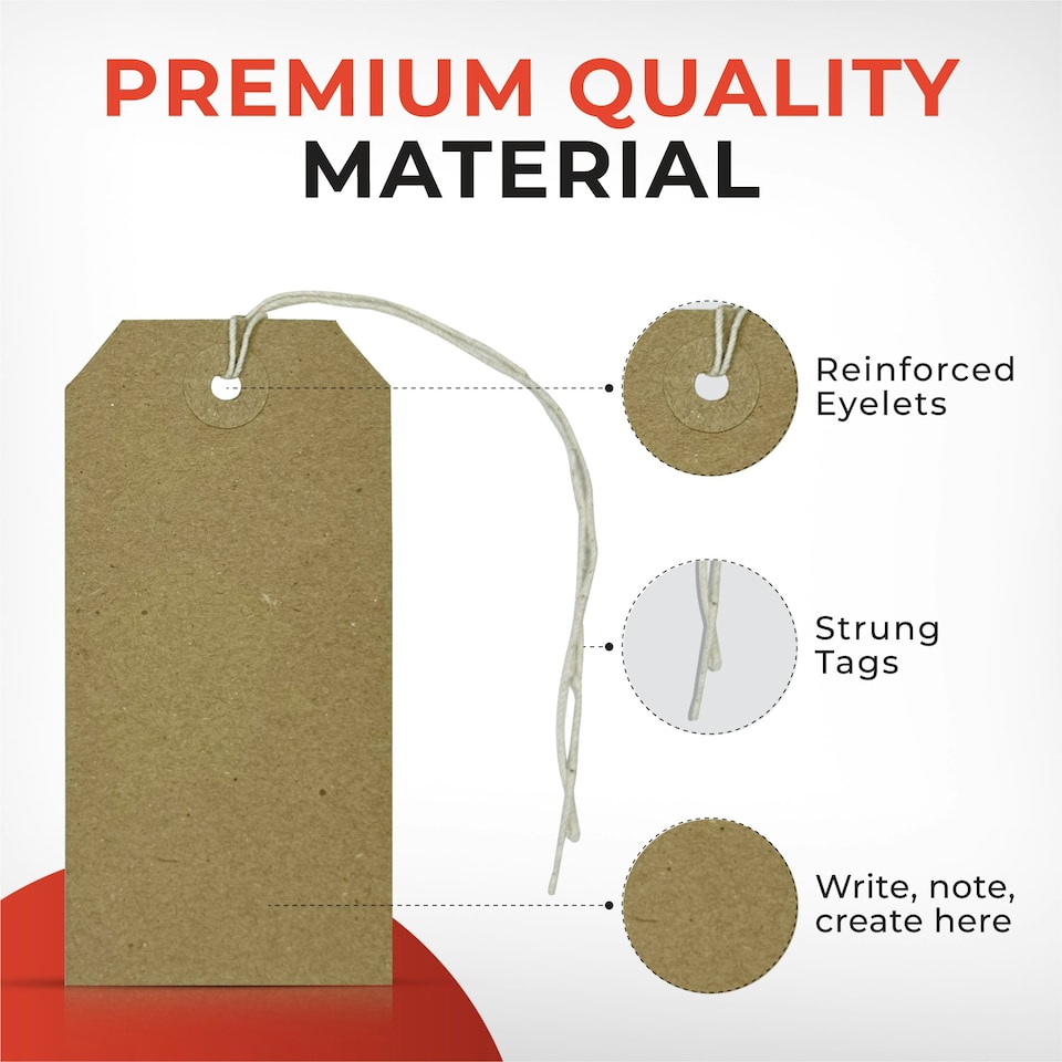 image 1 of Box of 1000 Brown Buff Strung Tags 70mm x 35mm