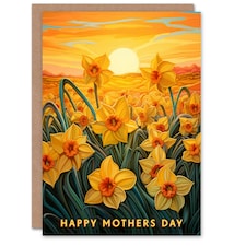 Mothers Day Card Daffodil Flower Field Sunset Mum Card