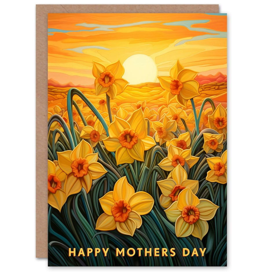 image 1 of Mothers Day Card Daffodil Flower Field Sunset Mum Card