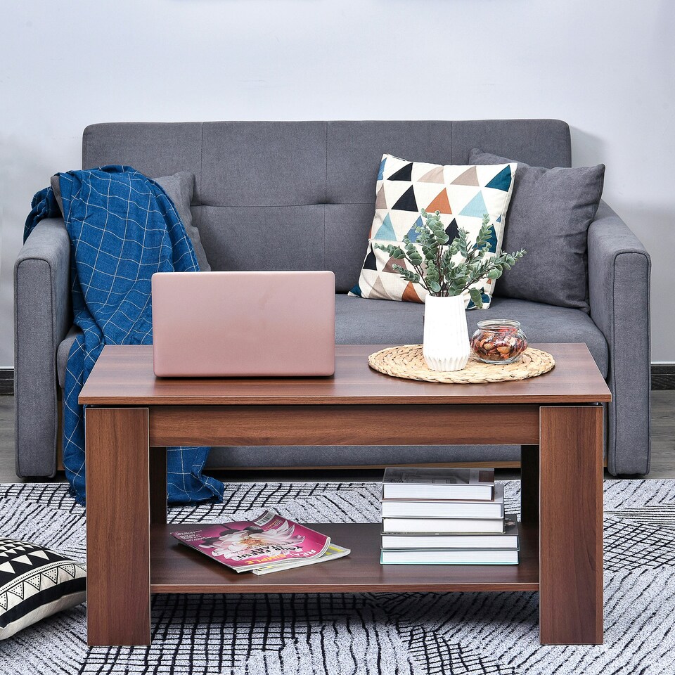 image 1 of HOMCOM 100cm Modern Lift Up Top Coffee Table Desk Hidden Storage Bottom Shelf Yellow
