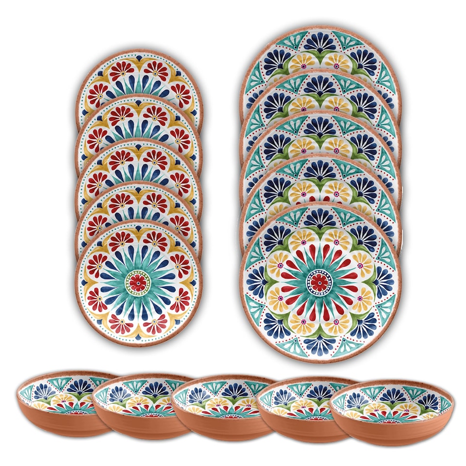 image 1 of Rio Medallion 15 Piece Melamine Dinnerware Set for 5 | Multi
