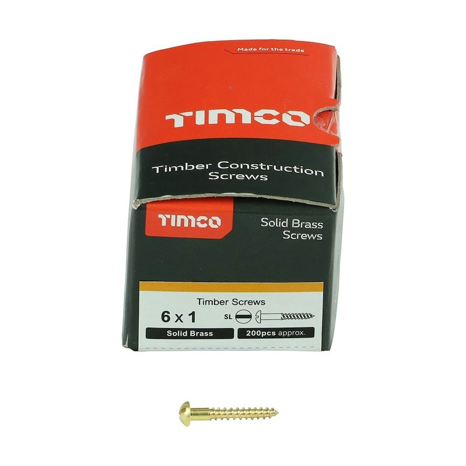 image 1 of Timco - Solid Brass Timber Screws - SLOT - Round (Size 6 x 1 - 200 Pieces)