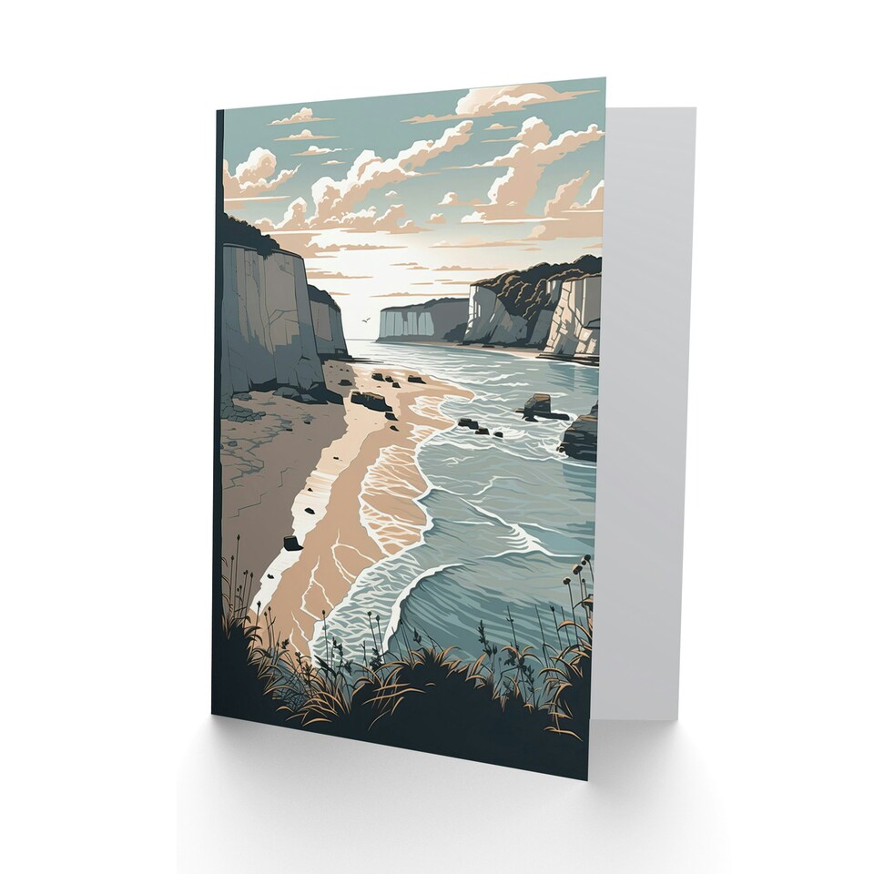 image 1 of White Cliffs Bay Travel Coastal Landscape Greeting Card