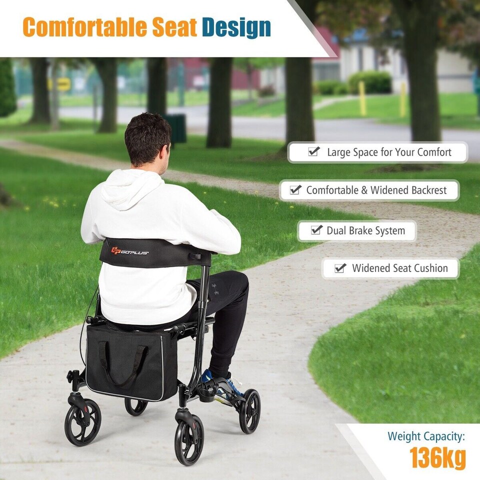 image 1 of COSTWAY Folding Rollator Walker Aluminium Mobility Aid Black